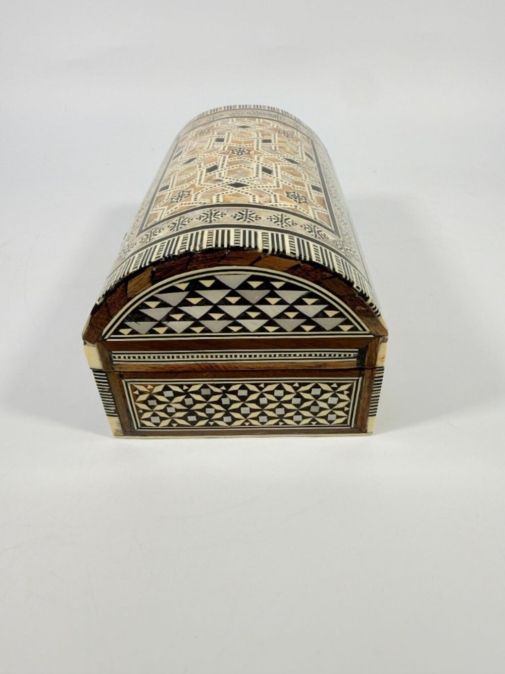 Jewelry Trinket Storage Box Inlay Mother of Pearl Bone Vintage Egyptian Red Velv - Picture 15 of 16